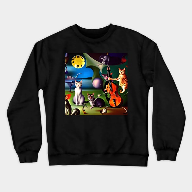 Jazz Cats Waiting For The Band Leader Crewneck Sweatshirt by Musical Art By Andrew